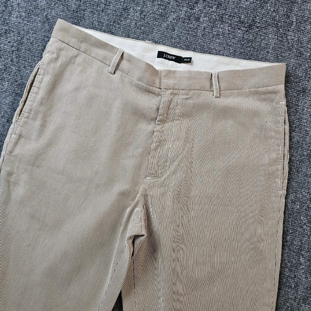 J.Crew Men's Pinstripe Chino Pants 34x32 Khaki Tan Brown Slim Fit Cotton Prep